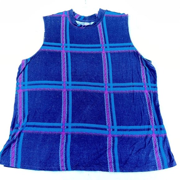 ACADEMIA Womens XXL Blue Purple Striped Mock Neck Stretch Sleeveless Blouse Soft - Picture 1 of 9